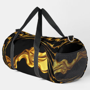 Opulent Swirl Liquid Gold Black Monochrome Christi Duffle Bag