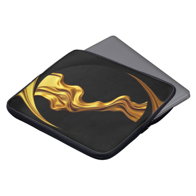 Opulent Swirl Liquid Gold Black Monochrome Christi Laptop Sleeve (Front Top)