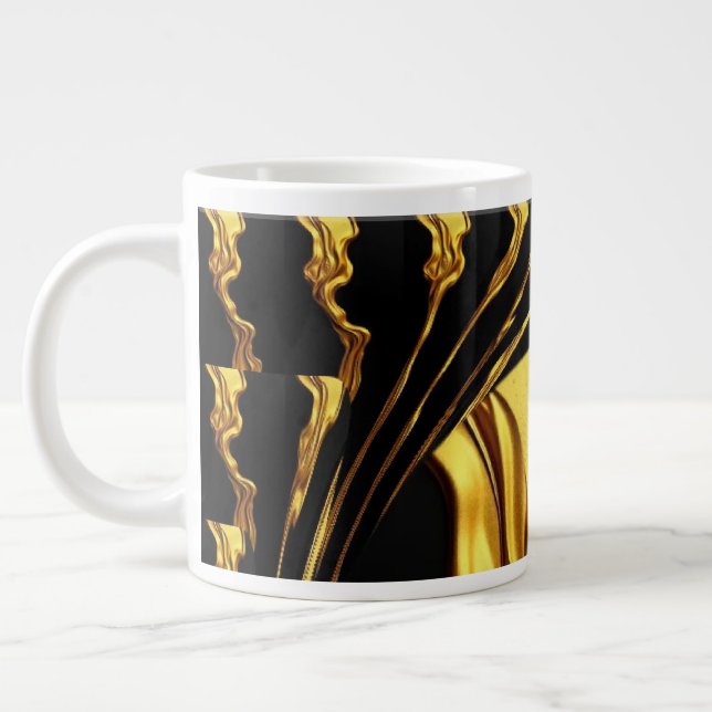 Opulent Swirl Liquid Gold Black Monochrome Design Large Coffee Mug (Left)
