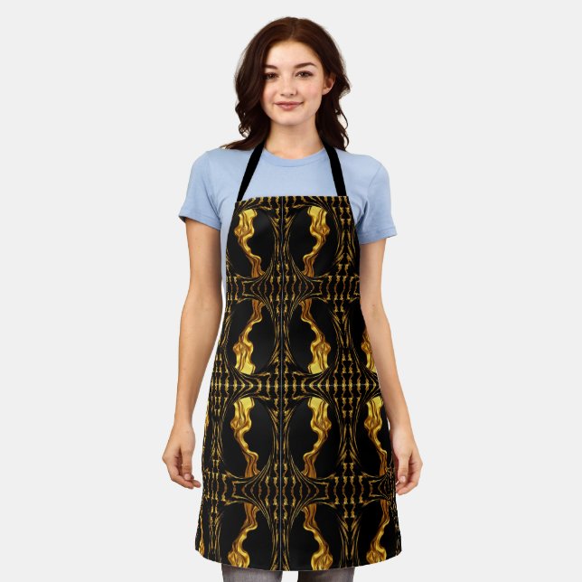 Opulent Swirl Liquid Gold Black Monochrome Designe Apron (Worn)