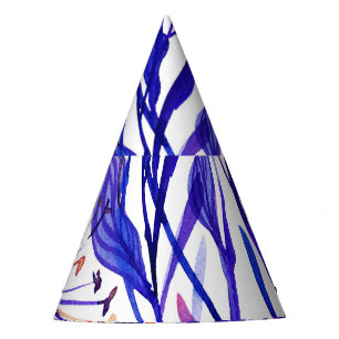 Opulent Watercolor Florals: Garden Background. Party Hat