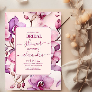 Opulent Watercolor Pink Orchid Bridal Invitation