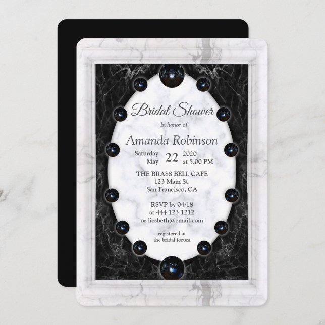 Opulent  White & Black Marble + Spheres Invitation (Front/Back)
