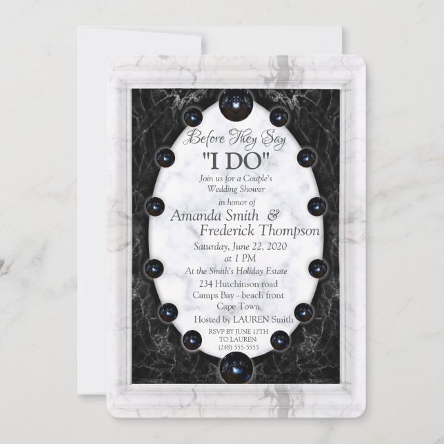 Opulent  White & Black Marble + Spheres Invitation (Front)