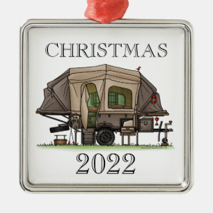 Opus 4 Pop Up Camper RV happy camper Metal Ornamen Ornament