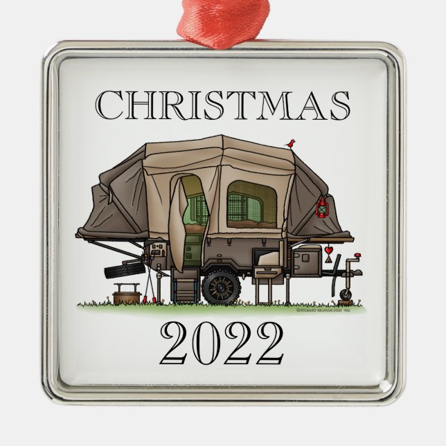 Opus 4 Pop Up Camper RV happy camper Metal Ornamen Ornament (Front)