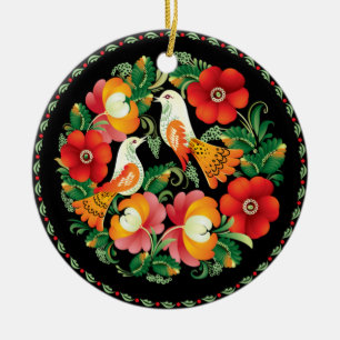 OPUS Hungarian Flower and Bird Ceramic Ornament
