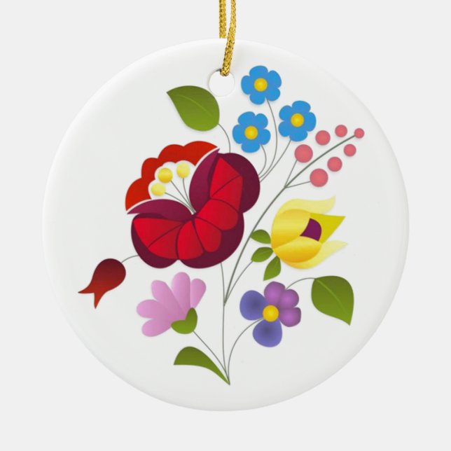 OPUS Hungarian Flower Embroidery Ceramic Ornament (Front)