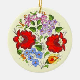 OPUS Hungarian Flower Embroidery Ceramic Tree Decoration