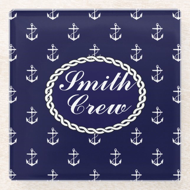 Opus Posh Anchor Nautical Custom Glass Coaster (Front)