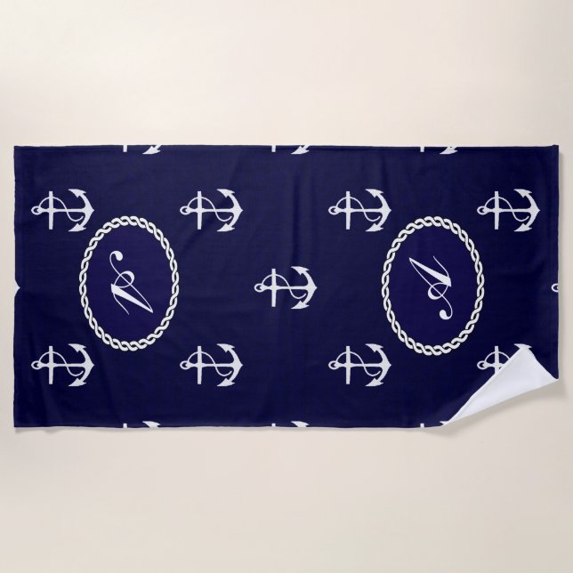 Opus Posh Anchor Nautical Personalised Beach Towel (Front)