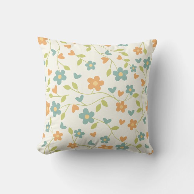 Opus Posh Cute Floral Orange & Teal Cushion (Front)
