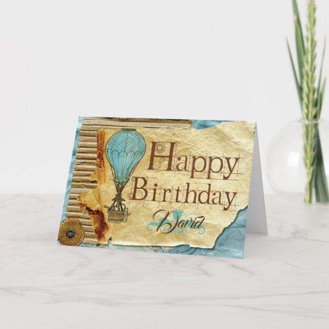 Opus Posh Steampunk Balloon Personalised Birthday Card (Front)