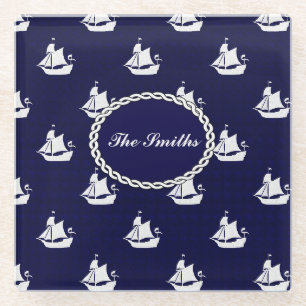 Opus Posh Tall Ships Nautical Design Glass Coaster