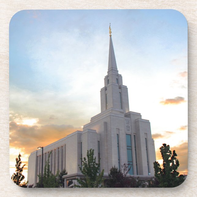 Oquirrh Mountain LDS Utah Temple sunset Coaster (Front)