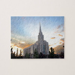 Oquirrh Mountain LDS Utah Temple sunset Jigsaw Puzzle