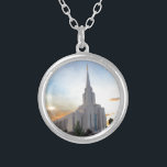 Oquirrh Mountain LDS Utah Temple sunset Silver Plated Necklace<br><div class="desc">beautiful picture of the LDS Oquirrh Mountain temple in Utah. Perfect to display your favourite temple!</div>