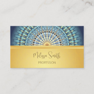 OR Code Gold Blue Mandala Pattern Business Card