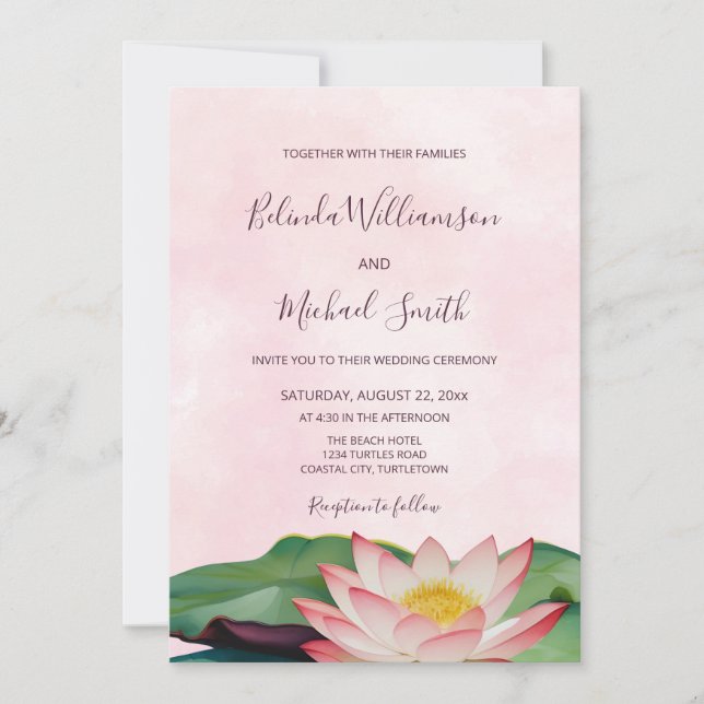 OR Code | Lotus Flower Wedding Invitation (Front)