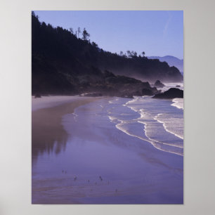 OR, Ecola SP, Indian Beach with morning fog Poster