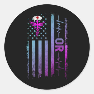 OR Job Operating Room Nurse USA Flag Classic Round Sticker