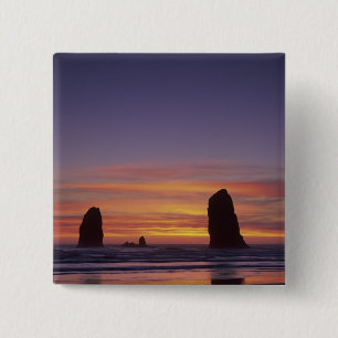 OR, Oregon Coast, Cannon Beach, seastacks at 15 Cm Square Badge