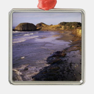 OR, Oregon Coast, Newport, shoreline at Seal Metal Tree Decoration