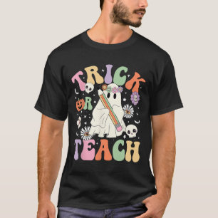 Or Teach Cute Teacher Halloween Retro Floral Ghost T-Shirt