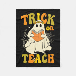 Or Teach Groovy Halloween Retro Floral Ghost Teach Fleece Blanket