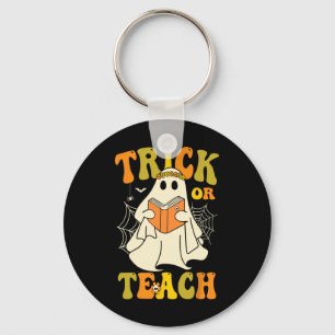 Or Teach Groovy Halloween Retro Floral Ghost Teach Key Ring
