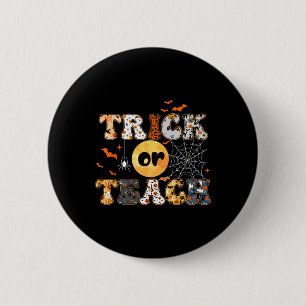 Or Teach Groovy Teacher Halloween Retro Floral Gho 6 Cm Round Badge
