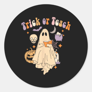 Or Teach Groovy Teacher Halloween Retro Floral Gho Classic Round Sticker