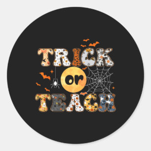Or Teach Groovy Teacher Halloween Retro Floral Gho Classic Round Sticker