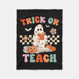 Or Teach Groovy Teacher Halloween Retro Floral Gho Fleece Blanket