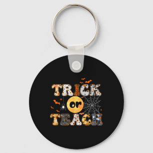 Or Teach Groovy Teacher Halloween Retro Floral Gho Key Ring