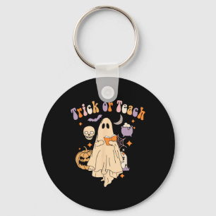 Or Teach Groovy Teacher Halloween Retro Floral Gho Key Ring