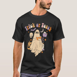 Or Teach Groovy Teacher Halloween Retro Floral Gho T-Shirt