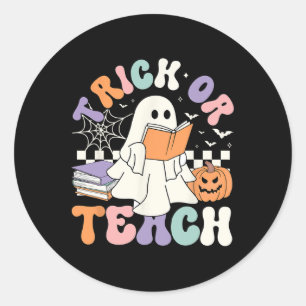 Or Teach Spooky Teacher Cute Ghost Read Book Hallo Classic Round Sticker