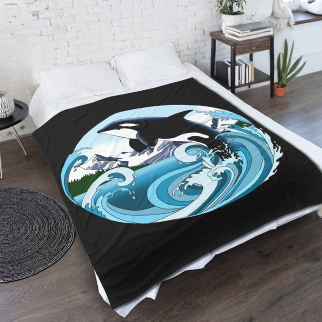 Oraca Killer Whale Blue Ocean Fleece Blanket (Creator Uploaded)