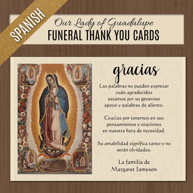Oraciones Fúnebres con Nuestra Señora de Guadalupe Thank You Card (Spanish Catholic Funeral Thank You Cards - Our Lady of Guadalupe)