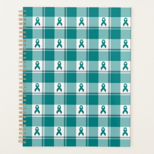 Oral Cancer Awareness Plaid Teal Ribbon Planner