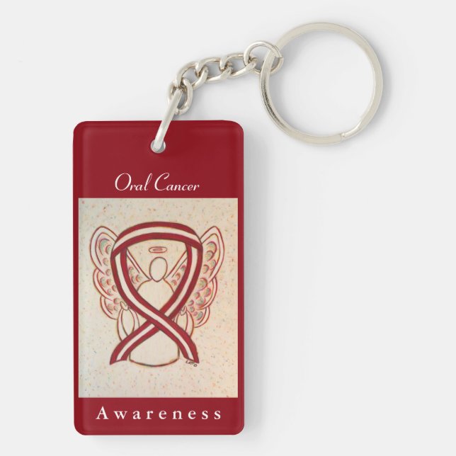 Oral Cancer Awareness Ribbon Angel Keychain (Back)