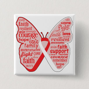 Oral Cancer Butterfly Collage of Words 15 Cm Square Badge