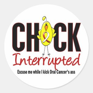 Oral Cancer Chick Interrupted Classic Round Sticker