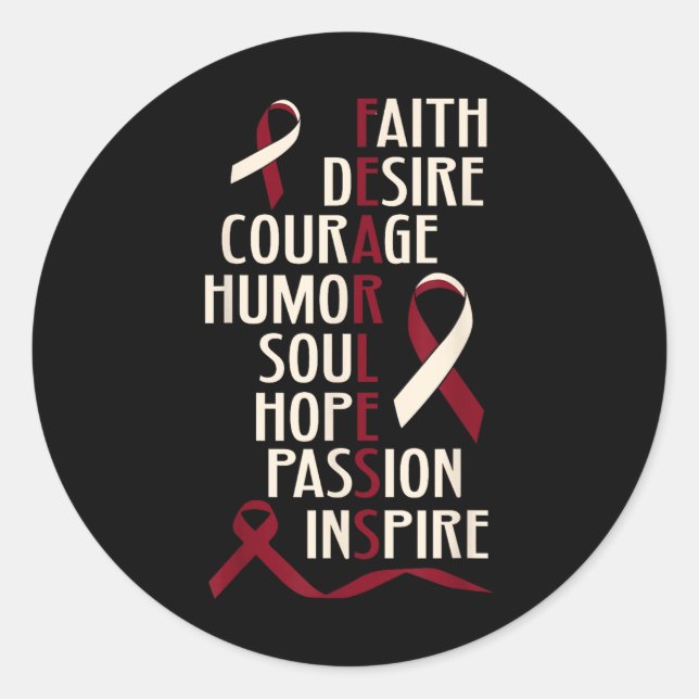 Oral Head Neck Cancer Awareness Fearless Classic Round Sticker (Front)