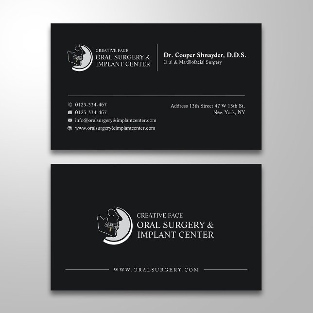 Oral Surgery, Implant Centre, Maxillofacial Black Business Card (Creator Uploaded)