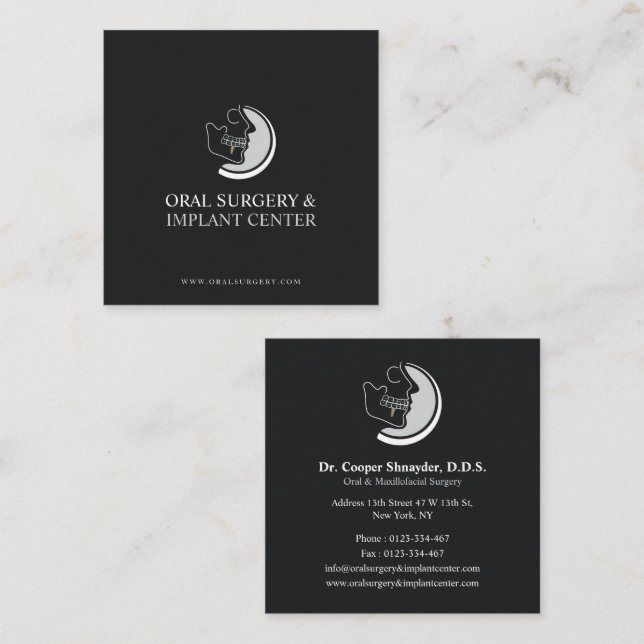 Oral Surgery, Implant Centre, Maxillofacial Black Square Business Card (Front/Back)