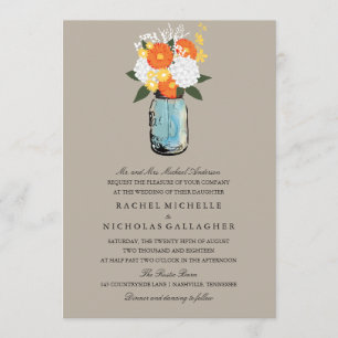 Oranage Yellow Citrus Bloom Mason Jar   Wedding Invitation