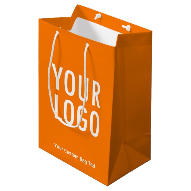 Orange 10 inch Gift Bag with Custom Logo Medium (Front Angled)