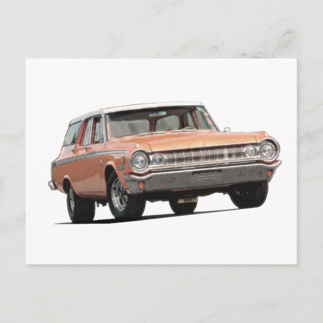 Orange 1964 Dodge Station Wagon Postcard (Front)
